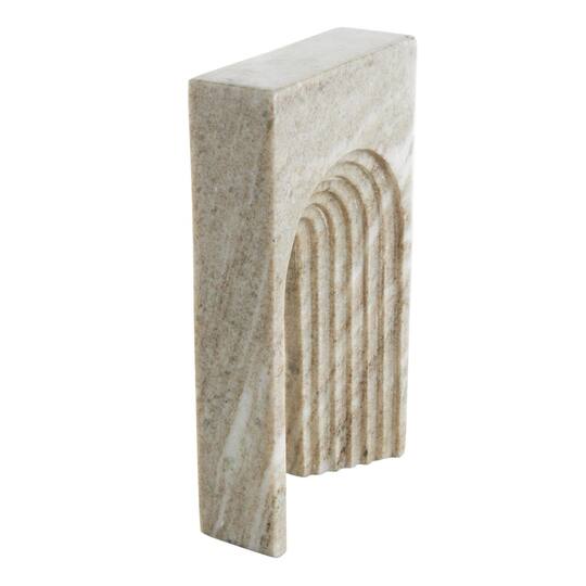 10.75" White & Beige Marble Geometric Rectangular Sculpture with Arched Groove Interior